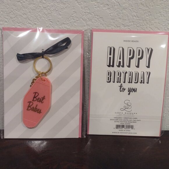 Set of 2, Best Babes Birthday Card with Vintage Inspired Motel Keychain - Picture 3 of 3